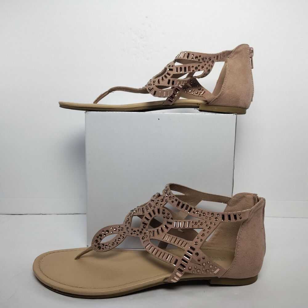 JustFab Ellie Embellished Rhinestone Gladiator Flat Sandals Nude Womens 7.5